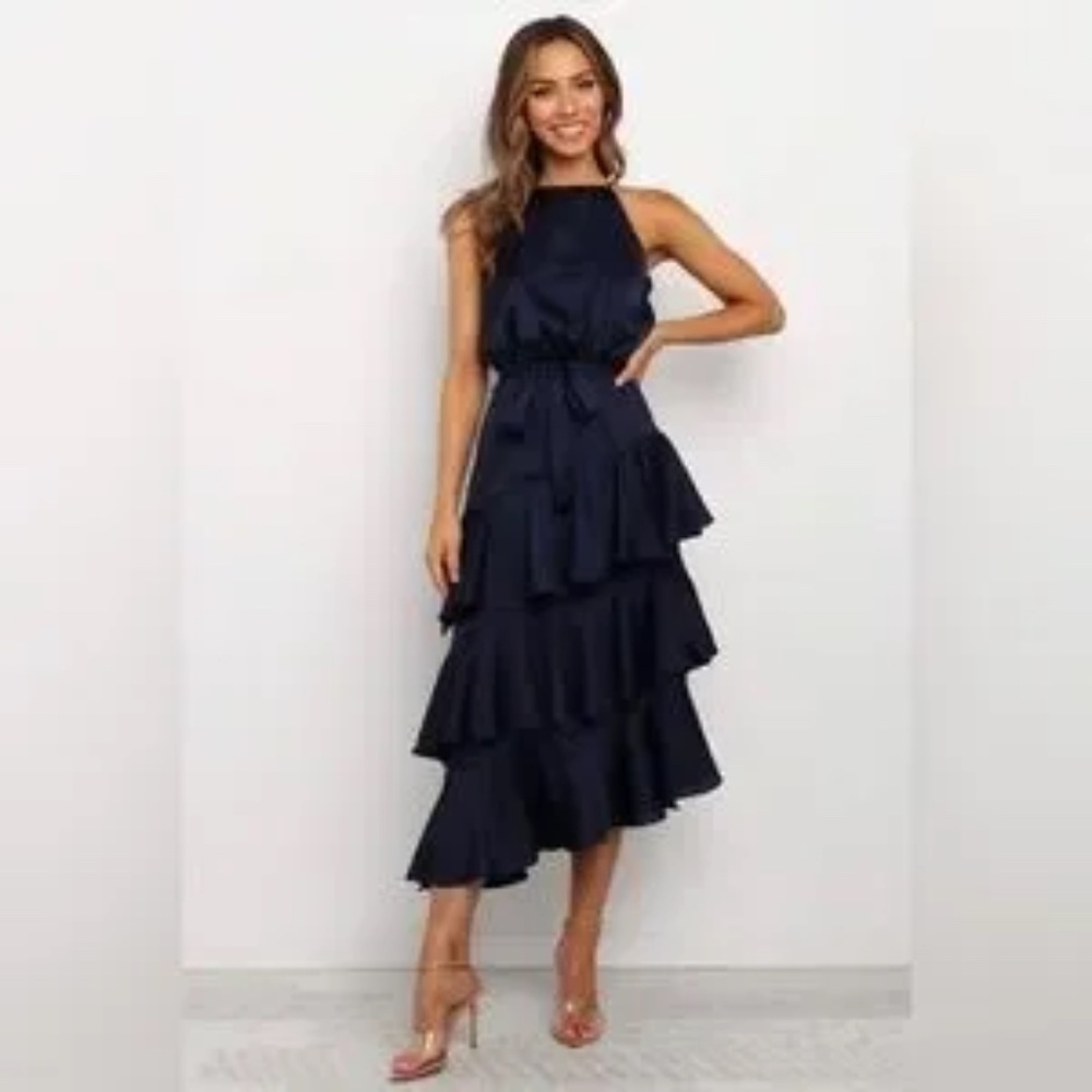 Petal‎ & pup satin ruffle tiered midi dress nwot